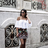LANGSTAR Women Embroidered Skirt Vintage Pencil Short Skirts Womens High Waist Black Boho Mini Casual Floral Embroidery Skirt