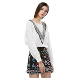 LANGSTAR Women Embroidered Skirt Vintage Pencil Short Skirts Womens High Waist Black Boho Mini Casual Floral Embroidery Skirt
