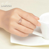 LAMOON 6x8mm 100% Natural Oval Pink Rose Quartz Ring 925 Sterling Silver Jewelry Rose Gold Romantic Wedding Band LMRI014