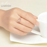 LAMOON 6x8mm 100% Natural Oval Pink Rose Quartz Ring 925 Sterling Silver Jewelry Rose Gold Romantic Wedding Band LMRI014