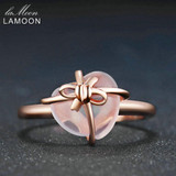 LAMOON Romantic Pink Heart Natural Gemstone Rose Quartz 925 Sterling Silver Jewelry Wedding Rings For Women