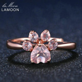 LAMOON Rings Shadow Bear's Paw Natural Pink Rose Quartz Ring 925 Sterling Silver Fine Jewelry Romantic Wedding Bands Anillos New