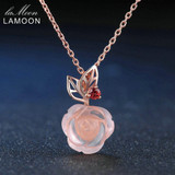 LAMOON FlowerRose Natural Pink Rose Quartz made with 925 Sterling Silver Jewelry Jewelry Set V033-1