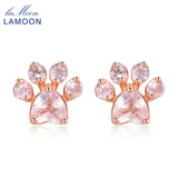 LAMOON Fine Jewelry Stud Earrings Bearfoot 925 Sterling Silver Pink 100% Natural Gemstone Rose Quartz Girls Lovely Earring EI040