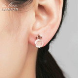 LAMOON Fine Jewelry Rose Flower Stud Earrings Natural Gemstone Rose Quartz 925 Sterling Silver Noble Design Wedding Earrings