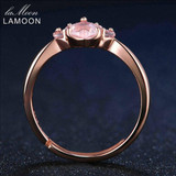 LAMOON Fine Jewelry Women Body Rings Adjustable Animal Paw 5mm 925 Sterling Silver Romantic 100% Natural Pink Rose Quartz Ring
