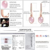 LAMOON Drop Earrings 925 Sterling Silver Oval Earrings Natrual Gemstone Rose Quartz Rose Earrings Fine Jewelry For Women