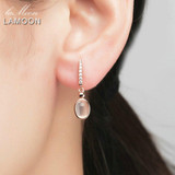 LAMOON Drop Earrings 925 Sterling Silver Oval Earrings Natrual Gemstone Rose Quartz Rose Earrings Fine Jewelry For Women