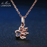 LAMOON Bearfoot 5x5.5mm 100% Natural Gemstone Rose Quartz Chain Necklace 925 Sterling Silver Jewelry Rose Gold Plated LMNI027