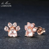 LAMOON Bearfoot 5x5.5mm 100% Natural Gemstone Rose Quartz 925 sterling-silver-jewelry Rose Gold Plated Stud Earring S925 LMEI040