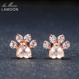 LAMOON Bearfoot 5x5.5mm 100% Natural Gemstone Rose Quartz 925 sterling-silver-jewelry Rose Gold Plated Stud Earring S925 LMEI040