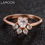 LAMOON Bear's Paw 100% Natural Gemstone Pink Rose Quartz Rings For Women 925 Sterling Silver Fine Jewelry Wedding Band Ring
