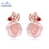 LAMOON 9mm Rose Flower Natural Pink Rose Quartz made with 925 Sterling Silver Jewelry Stud Earrings LMEI015
