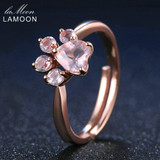 LAMOON Adjustable wedding Ring Animal Clam Pink Natural Gemstone Rose Quartz 925 Sterling Silver Fine Jewelry For Women LMRI027