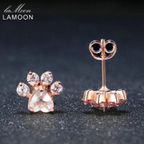 LAMOON 925 sterling-silver-jewelry Bearfoot 100% Natural Gemstone Rose Quartz Rose Gold Stud Earrings for Women Pink EI040