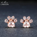 LAMOON 925 sterling-silver-jewelry Bearfoot 100% Natural Gemstone Rose Quartz Rose Gold Stud Earrings for Women Pink EI040