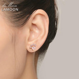 LAMOON 925 sterling-silver-jewelry Bearfoot 100% Natural Gemstone Rose Quartz Rose Gold Stud Earrings for Women Pink EI040