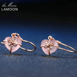 LAMOON 925 Sterling Silver Drop Earrings Fine Jewelry Plated 100% Natural Heart Pink Rose Quartz S925 for womanLMEI012