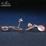 LAMOON 5x7mm 100% Natural Pink Rose Quartz 925 Sterling Silver Jewelry Rose Gold Plated Drop Earrings S925 LMEI006