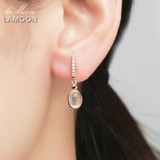 LAMOON 5x7mm 100% Natural Pink Rose Quartz 925 Sterling Silver Jewelry Rose Gold Plated Drop Earrings S925 LMEI006