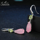 Lamoon 100% Natural TearDrop Rose Quartz 925 Sterling Silver Drop Earrings Women Fine Jewelry S925 LMEI032