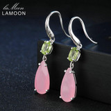 Lamoon 100% Natural TearDrop Rose Quartz 925 Sterling Silver Drop Earrings Women Fine Jewelry S925 LMEI032