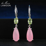 Lamoon 100% Natural TearDrop Rose Quartz 925 Sterling Silver Drop Earrings Women Fine Jewelry S925 LMEI032