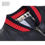 Lambskin genuine leather bomber jacket in black ribbed collar biker jackets moto coats manteau homme jaqueta de couro LT1319