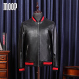Lambskin genuine leather bomber jacket in black ribbed collar biker jackets moto coats manteau homme jaqueta de couro LT1319