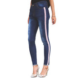 LALA IKAI Side Stripe Skinny Jeans Women Stretch High Waist Ankle Length Fashion Tassel Denim Boyfriend Jeans Female KWA0322-5