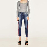 LALA IKAI Side Stripe Skinny Jeans Women Stretch High Waist Ankle Length Fashion Tassel Denim Boyfriend Jeans Female KWA0322-5