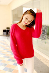 Lafarvie SWETER 100% Mink Cashmere Sweater Women V-Neck Sweaters &amp; Pullovers Pure Mink Cashmere Knitted Pullover Ladies Sweater