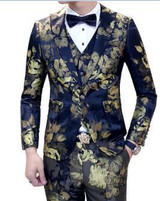 jacket + vest + pants The new fashion casual men's suit 2016 Floral Slim Men groom suits single breasted suit large sizeM-XXL358