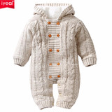 IYEAL Thick Warm Infant Baby Rompers Winter Clothes Newborn Baby Boy Girl Knitted Sweater Jumpsuit Hooded Kid Toddler Outerwear