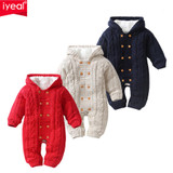IYEAL Thick Warm Infant Baby Rompers Winter Clothes Newborn Baby Boy Girl Knitted Sweater Jumpsuit Hooded Kid Toddler Outerwear
