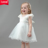 IYEAL Brand Toddler Girls Princess Baptism Dresses With Hat Baby Girl 1 Year Birthday Party Clothes Lace Christening Ball Gown