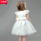 IYEAL Brand Toddler Girls Princess Baptism Dresses With Hat Baby Girl 1 Year Birthday Party Clothes Lace Christening Ball Gown