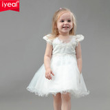 IYEAL Brand Toddler Girls Princess Baptism Dresses With Hat Baby Girl 1 Year Birthday Party Clothes Lace Christening Ball Gown