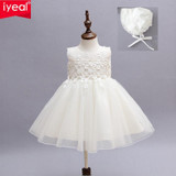 IYEAL Baby Girl Pageant Wedding Dresses + Hat Infant Princess Little Girls 1 Year Birthday Party Dress Newborn Christening Gowns