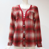 IYAEGE Womens Tops And Blouses 2018 Spring Plaid Shirts Casual Long Sleeve Blouse Sexy Lace Up Shirt Women Tunic Tops Blusas XXL