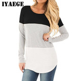 IYAEGE Womens Tops and Blouses 2018 Fashion Patchwork Long Sleeve Office Women Blouse Casual Striped Shirt Femme Tops Tee Blusas