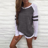 IYAEGE T Shirt Women 2018 Summer Long Sleeve Striped Tshirt Women Tops Basic Tees Baseball T Shirt Pullover Tee Shirt Femme 5XL