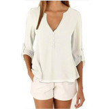 IYAEGE Loose Casual Fall Blouses Women Long Sleeve Deep V Neck Chiffon Blouse Shirt Button Back Asymmetric Ladies Tops Blusas