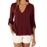 IYAEGE Loose Casual Fall Blouses Women Long Sleeve Deep V Neck Chiffon Blouse Shirt Button Back Asymmetric Ladies Tops Blusas