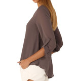 IYAEGE Loose Casual Fall Blouses Women Long Sleeve Deep V Neck Chiffon Blouse Shirt Button Back Asymmetric Ladies Tops Blusas