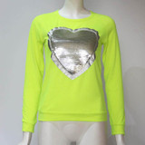 IYAEGE Fashion Women Cotton Blouses Tops O Neck Sequin Heart Shape Blusas Ropa Mujer Long Sleeve Blouse Casual Female Shirts