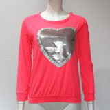 IYAEGE Fashion Women Cotton Blouses Tops O Neck Sequin Heart Shape Blusas Ropa Mujer Long Sleeve Blouse Casual Female Shirts