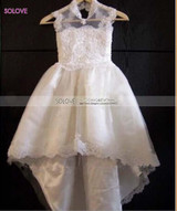 Ivory White Lace Flower Girls Dresses 2017 A Line Beading Floor Length Girls First Communion Dress Princess Dress F357