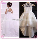 Ivory White Lace Flower Girls Dresses 2017 A Line Beading Floor Length Girls First Communion Dress Princess Dress F357