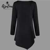 AZULINA Plus Size Two Tone Asymmetric Women Tops T-Shirts Casual O Neck Long Sleeves Causal Ladies Tops Big Size Women Clothing